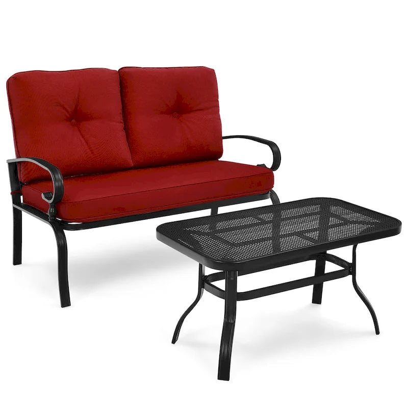 Ensemble de meubles de jardin 2 places avec banc, table et chaises rembourrées