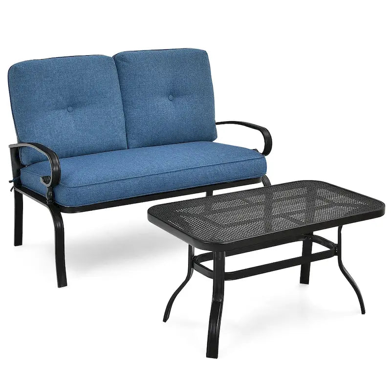 Ensemble de meubles de jardin 2 places avec banc, table et chaises rembourrées