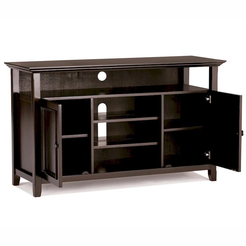 Meuble TV de style transitionnel en bois massif de 54 po de large WYNDENHALL Halifax - 54 L x 18,9 P x 31,9 H
