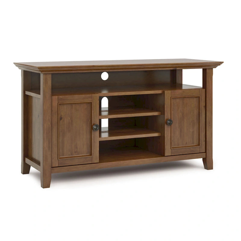 Meuble TV de style transitionnel en bois massif de 54 po de large WYNDENHALL Halifax - 54 L x 18,9 P x 31,9 H