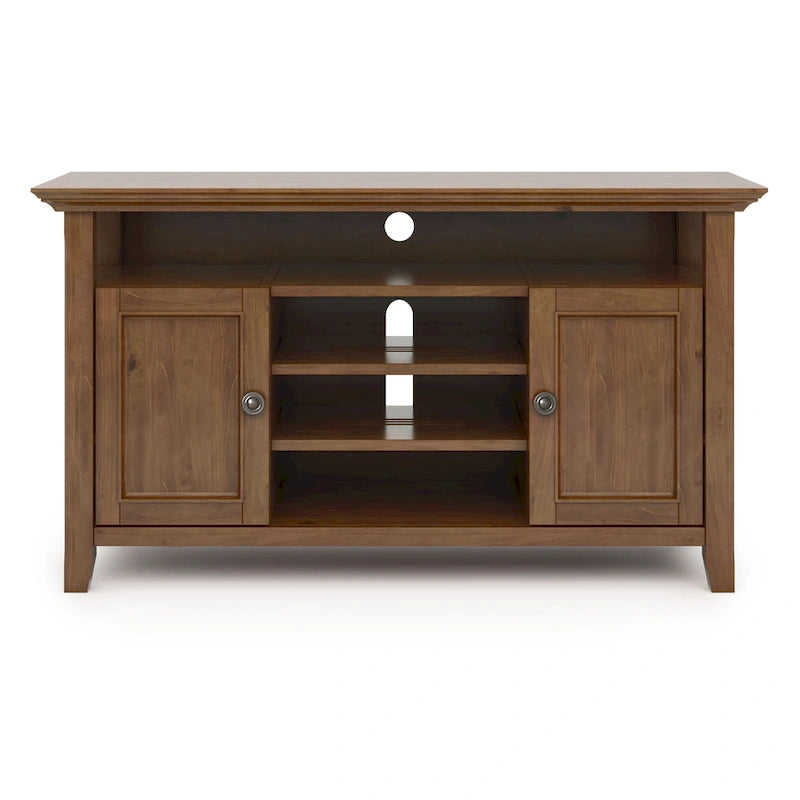 Meuble TV de style transitionnel en bois massif de 54 po de large WYNDENHALL Halifax - 54 L x 18,9 P x 31,9 H