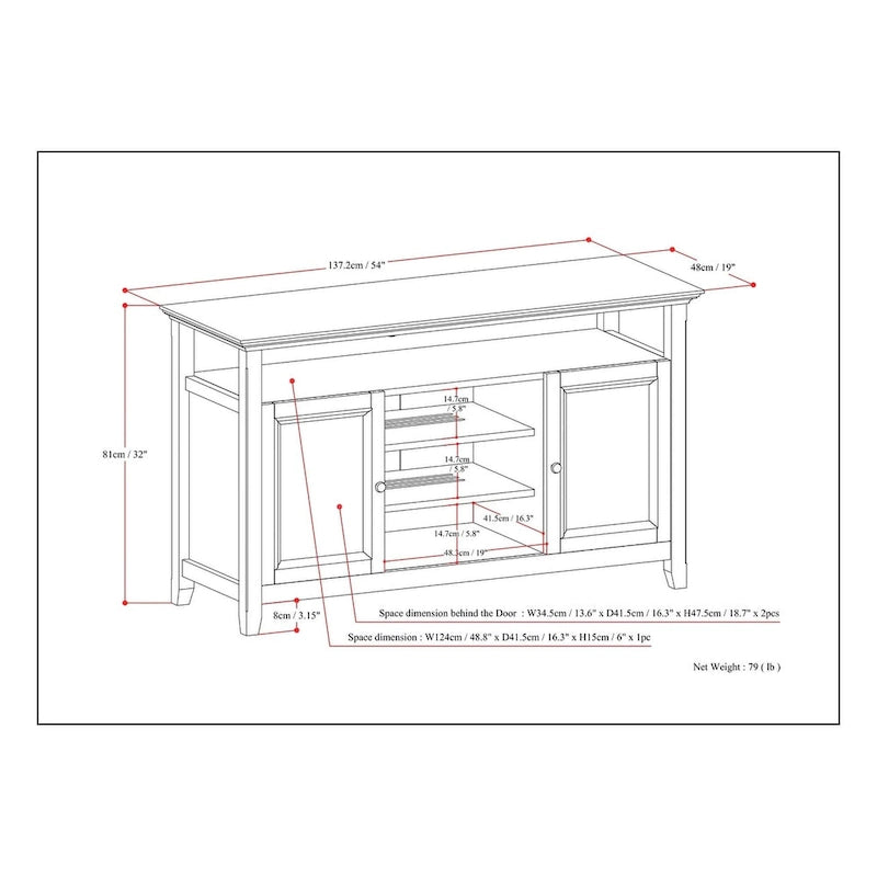 Meuble TV de style transitionnel en bois massif de 54 po de large WYNDENHALL Halifax - 54 L x 18,9 P x 31,9 H