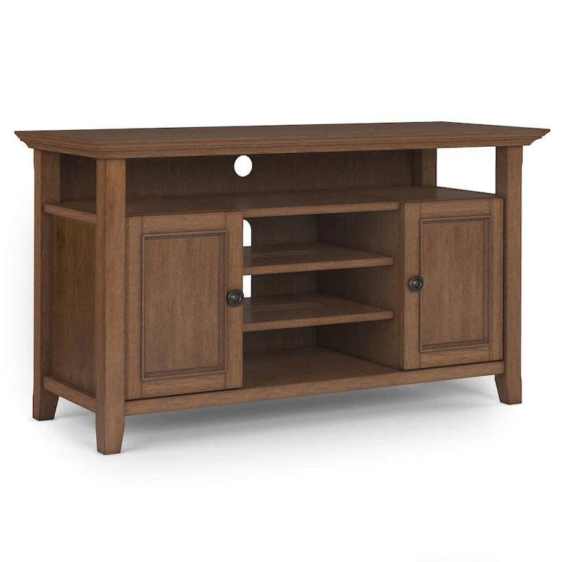 Meuble TV de style transitionnel en bois massif de 54 po de large WYNDENHALL Halifax - 54 L x 18,9 P x 31,9 H