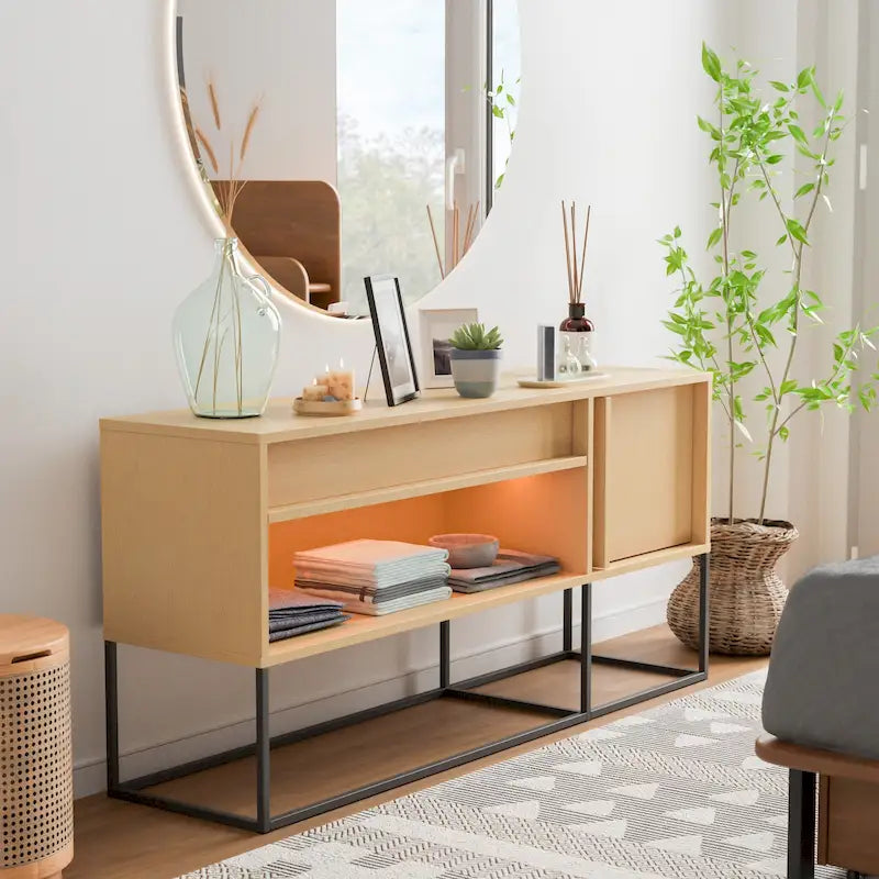 Meuble TV DH BASIC Modern 152 cm avec 16 couleurs de LED, un tiroir et des pieds en métal par Denhour