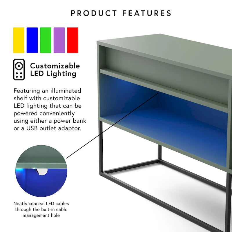 Meuble TV DH BASIC Modern 152 cm avec 16 couleurs de LED, un tiroir et des pieds en métal par Denhour
