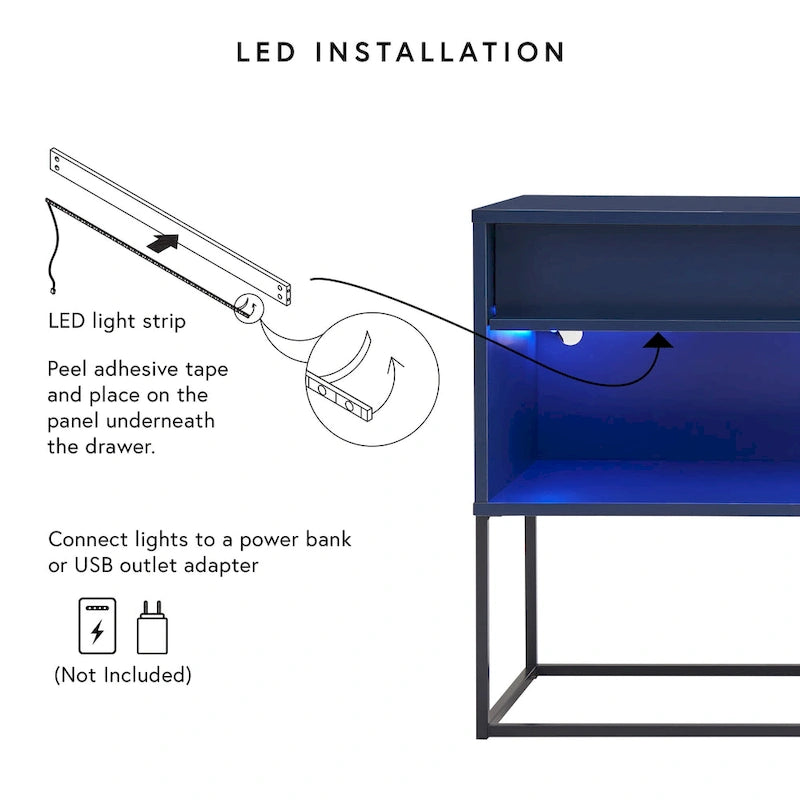 Meuble TV DH BASIC Modern 152 cm avec 16 couleurs de LED, un tiroir et des pieds en métal par Denhour