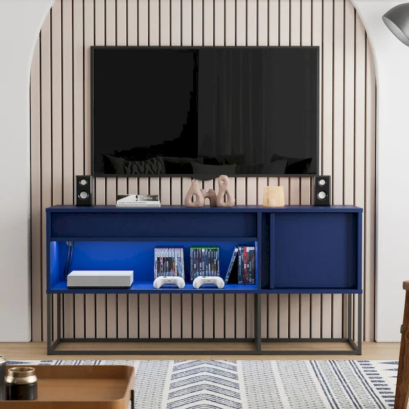 Meuble TV DH BASIC Modern 152 cm avec 16 couleurs de LED, un tiroir et des pieds en métal par Denhour
