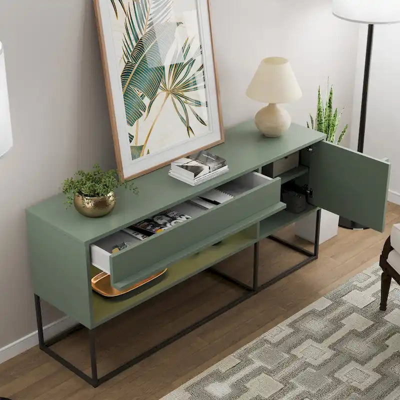 Meuble TV DH BASIC Modern 152 cm avec 16 couleurs de LED, un tiroir et des pieds en métal par Denhour