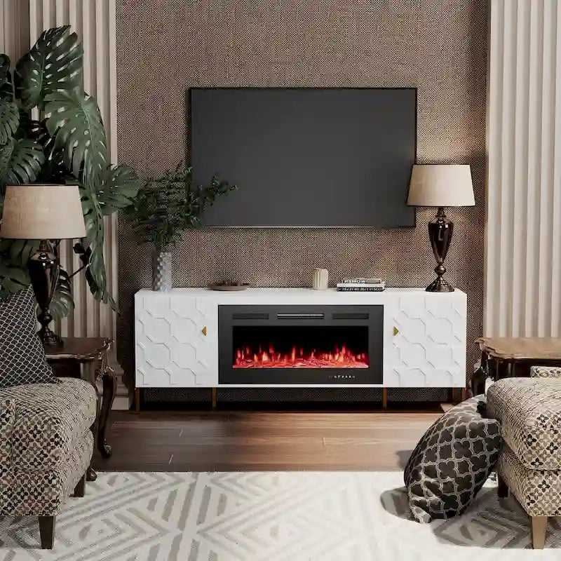 Meuble TV Clihome High Gloss Storage 70 avec cheminée électrique 36