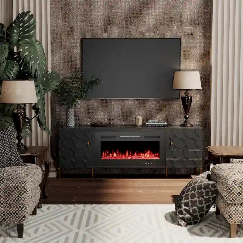 Meuble TV Clihome High Gloss Storage 70 avec cheminée électrique 36