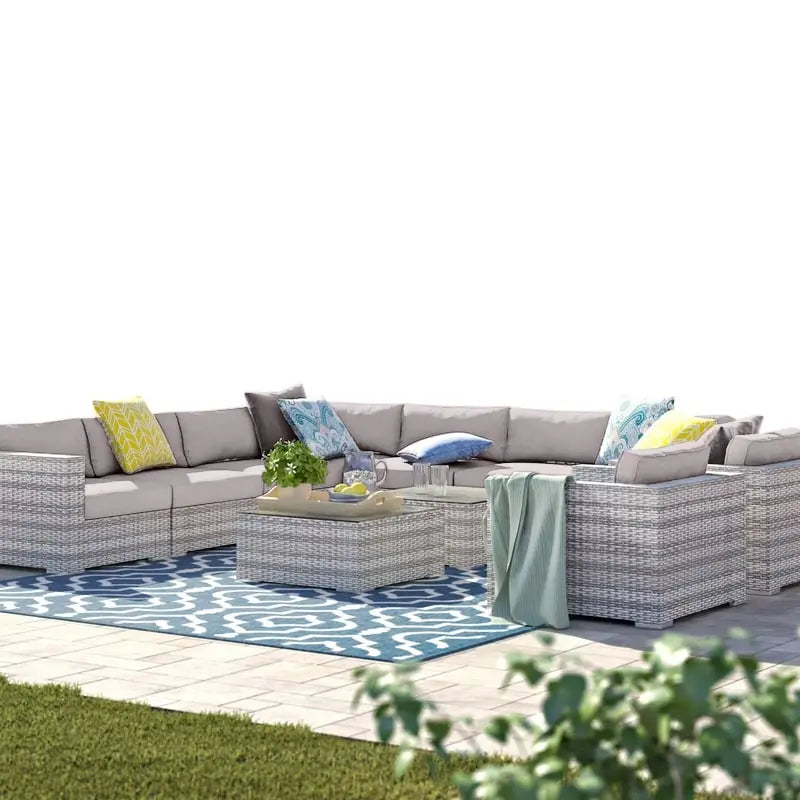 Ensemble de 11 pièces de salon modulable en osier/rotin avec coussins Sunbrella