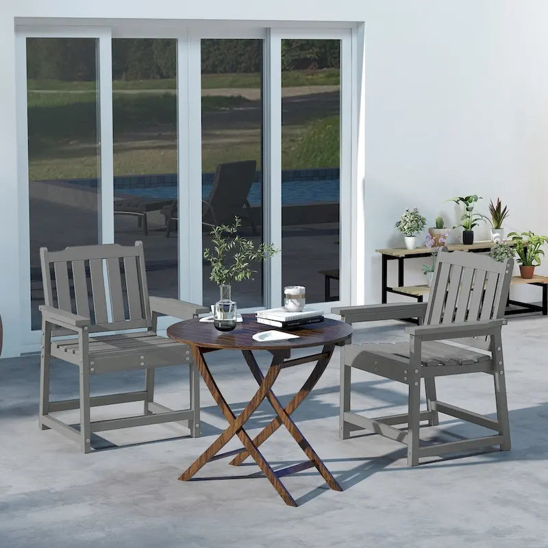 Outsunny Lot de 2 chaises de terrasse en HDPE, chaises de salle à manger d'extérieur avec accoudoirs et dossier à lattes, fauteuils d'extérieur