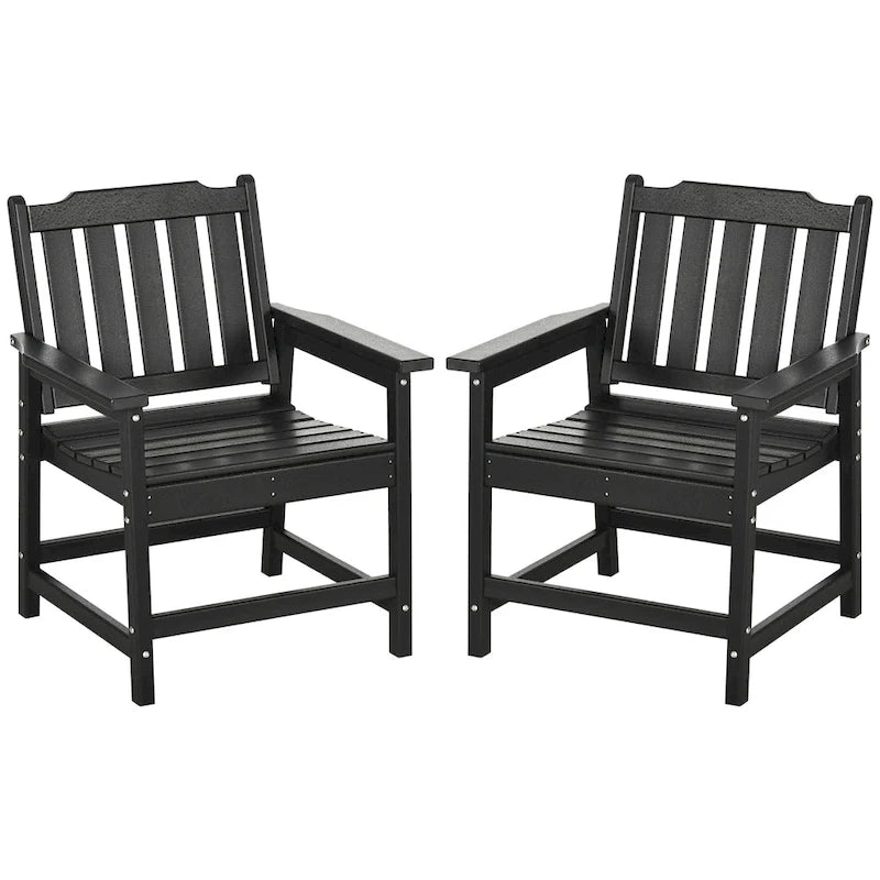 Outsunny Lot de 2 chaises de terrasse en HDPE, chaises de salle à manger d'extérieur avec accoudoirs et dossier à lattes, fauteuils d'extérieur