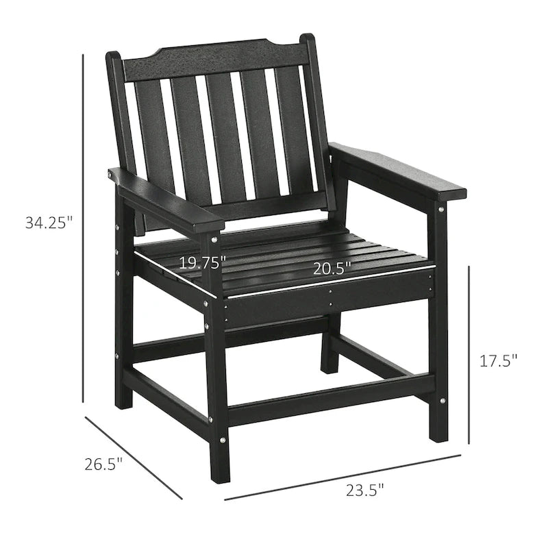 Outsunny Lot de 2 chaises de terrasse en HDPE, chaises de salle à manger d'extérieur avec accoudoirs et dossier à lattes, fauteuils d'extérieur