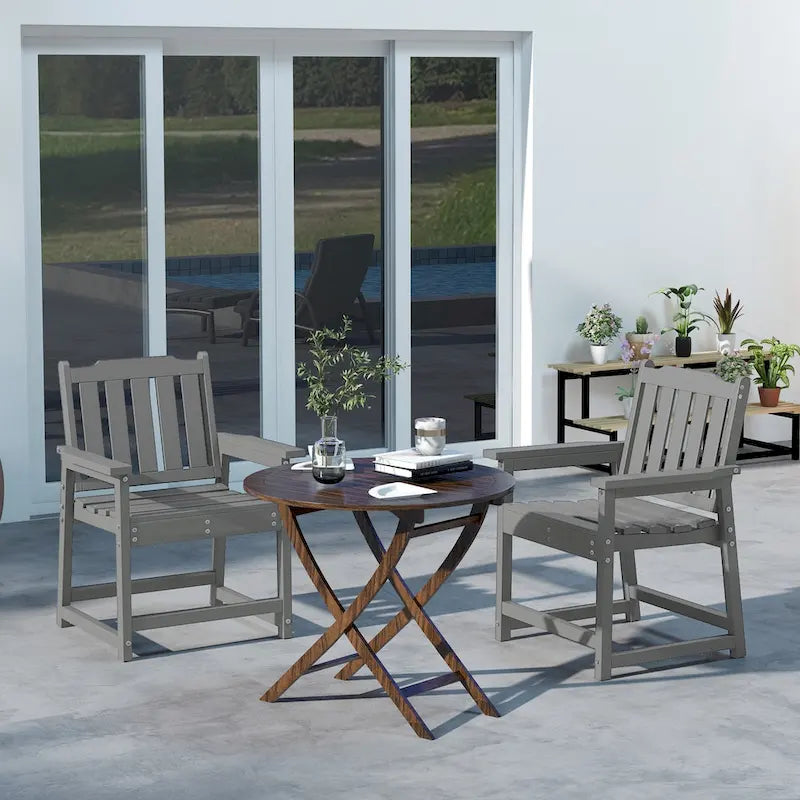 Outsunny Lot de 2 chaises de terrasse en HDPE, chaises de salle à manger d'extérieur avec accoudoirs et dossier à lattes, fauteuils d'extérieur