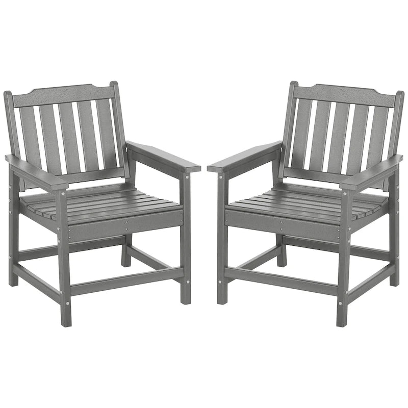 Outsunny Lot de 2 chaises de terrasse en HDPE, chaises de salle à manger d'extérieur avec accoudoirs et dossier à lattes, fauteuils d'extérieur
