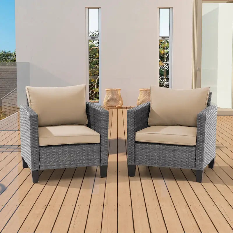 BONOSUKI Lot de 2 canapés simples de terrasse en rotin gris pour extérieur