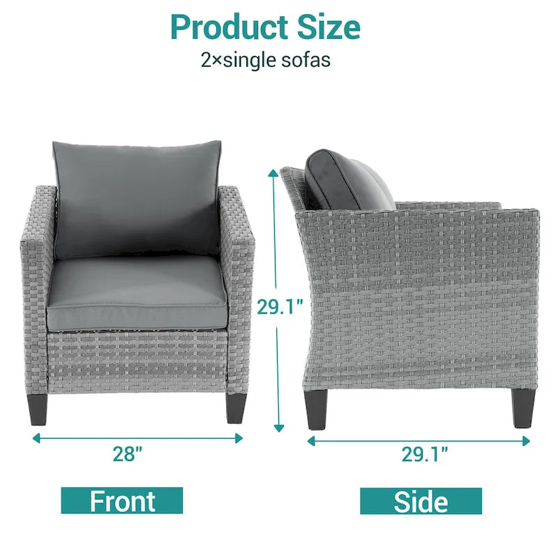 BONOSUKI Lot de 2 canapés simples de terrasse en rotin gris pour extérieur