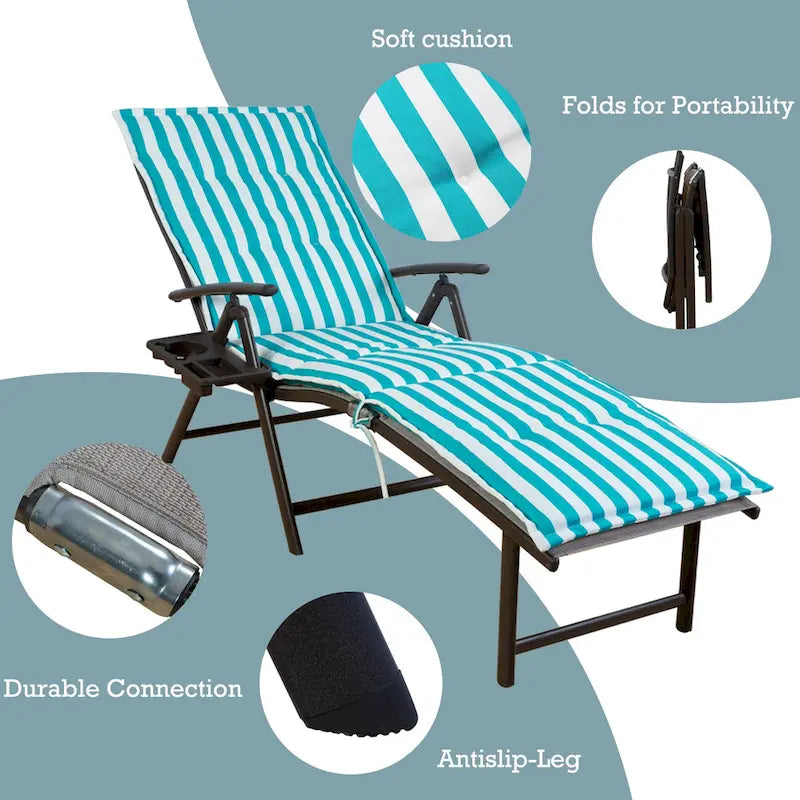 Kozyard Chaise longue pliante et inclinable en aluminium pour plage et piscine, avec 7 positions réglables et coussin