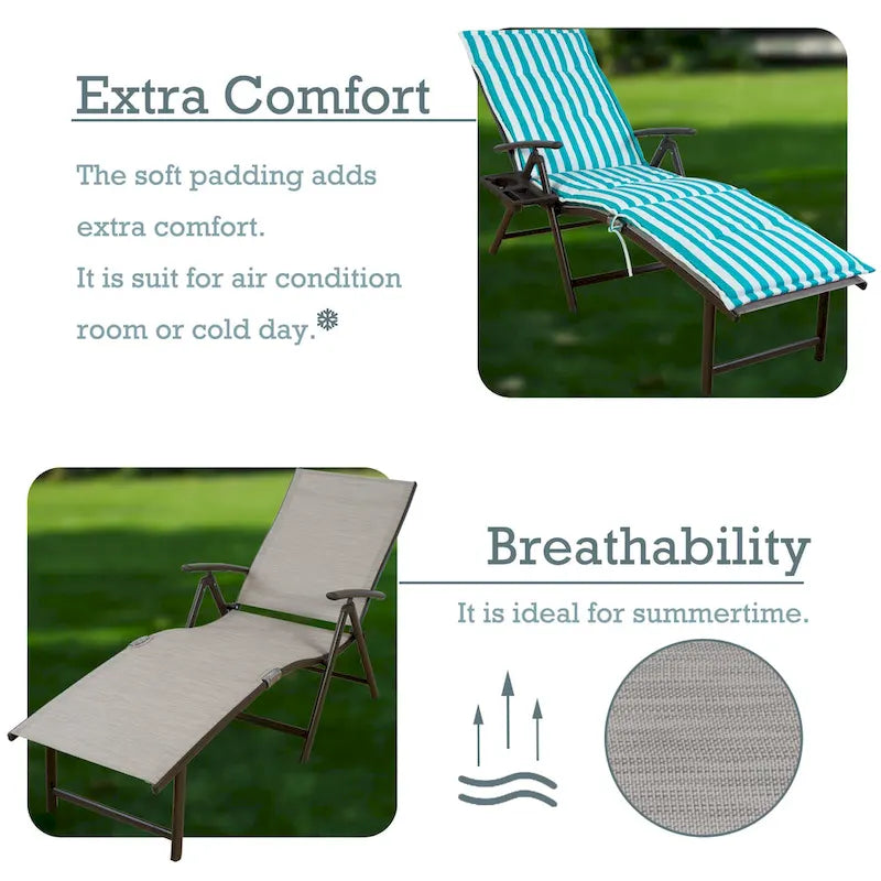 Kozyard Chaise longue pliante et inclinable en aluminium pour plage et piscine, avec 7 positions réglables et coussin