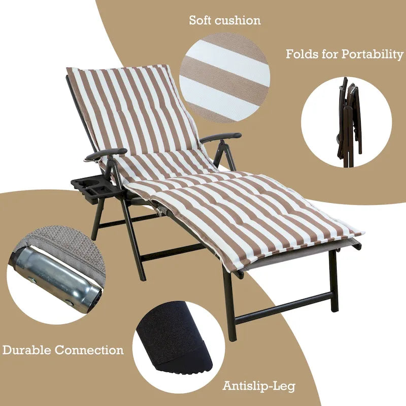 Kozyard Chaise longue pliante et inclinable en aluminium pour plage et piscine, avec 7 positions réglables et coussin