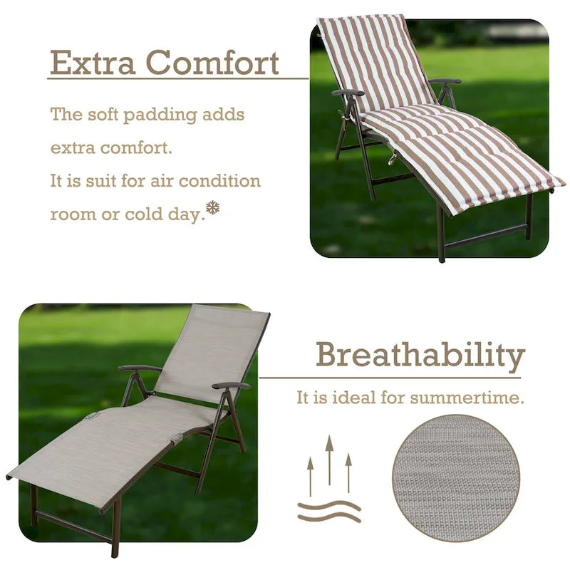 Kozyard Chaise longue pliante et inclinable en aluminium pour plage et piscine, avec 7 positions réglables et coussin