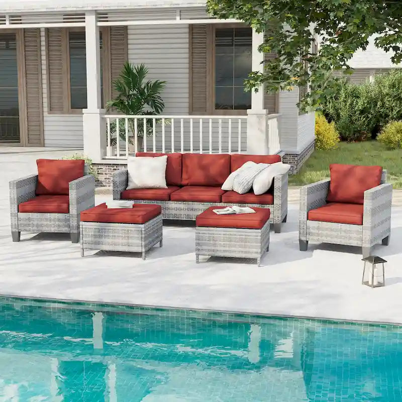 BONOSUKI Salons de jardin 5 pièces en rotin gris