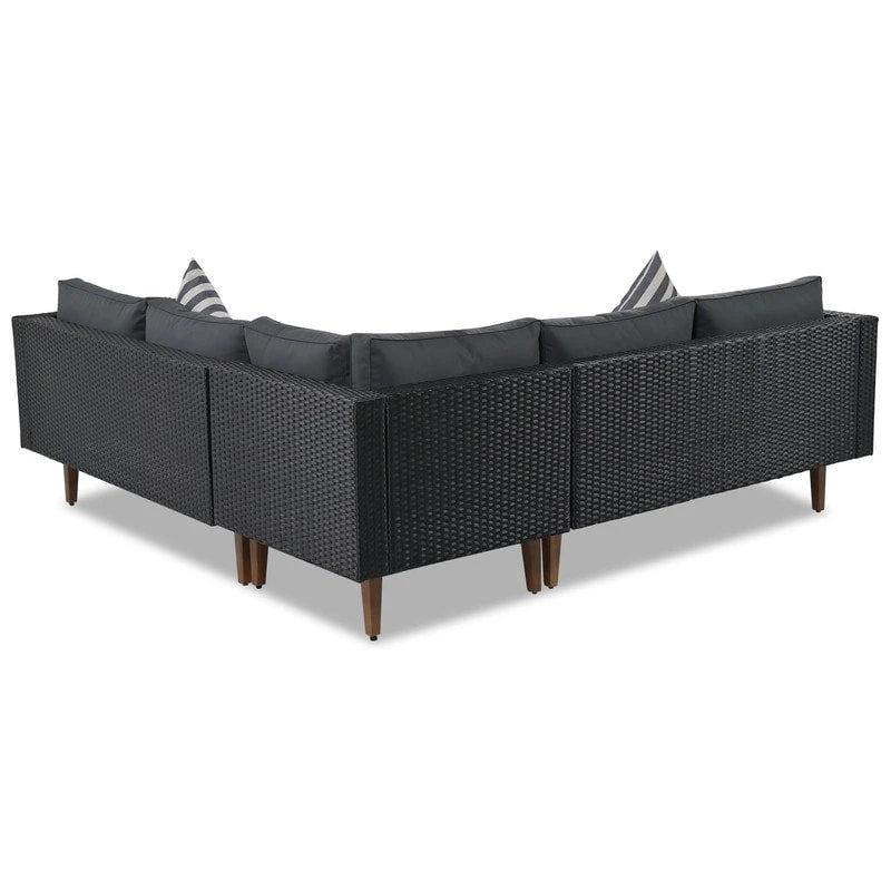 Ensemble de canapé d'angle en osier 4 pièces pour terrasse extérieure avec oreillers