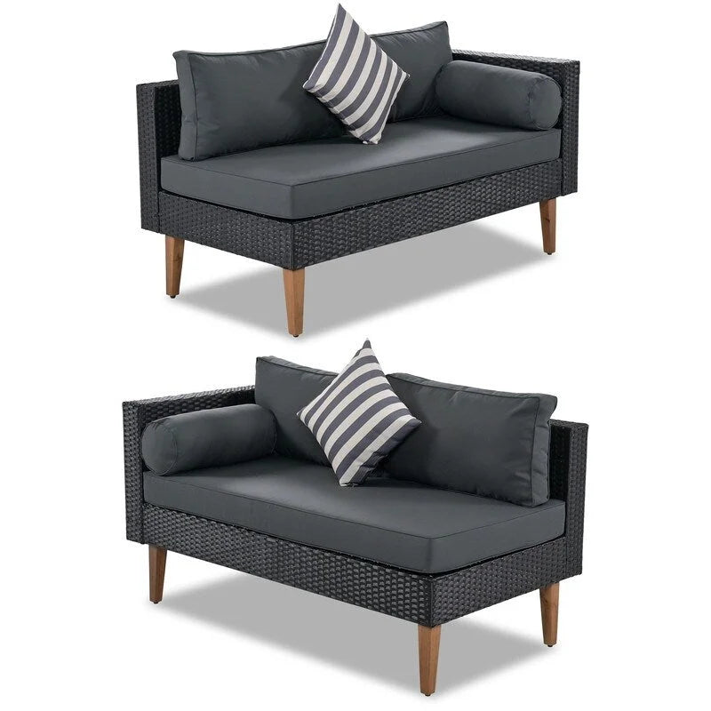 Ensemble de canapé d'angle en osier 4 pièces pour terrasse extérieure avec oreillers