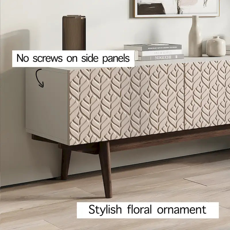 Meuble TV Living Skog Kelly pour téléviseurs jusqu'à 65 po avec pieds en bois au design scandinave moderne du milieu du siècle