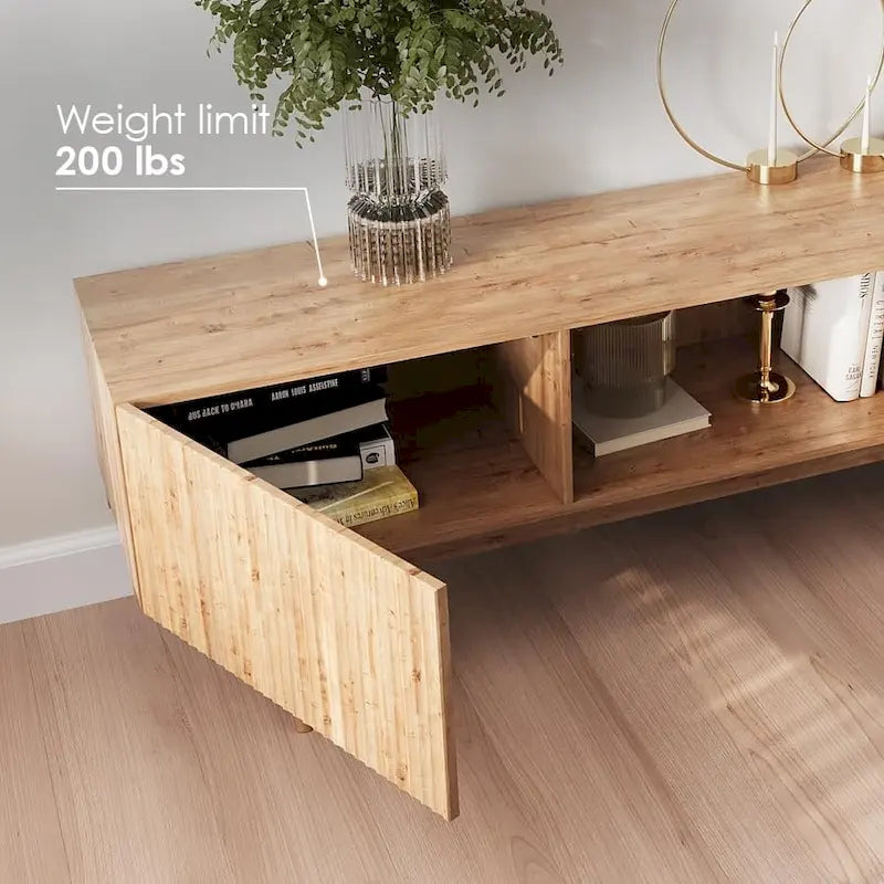 Meuble TV Living Skog Kelly pour téléviseurs jusqu'à 65 po avec pieds en bois au design scandinave moderne du milieu du siècle