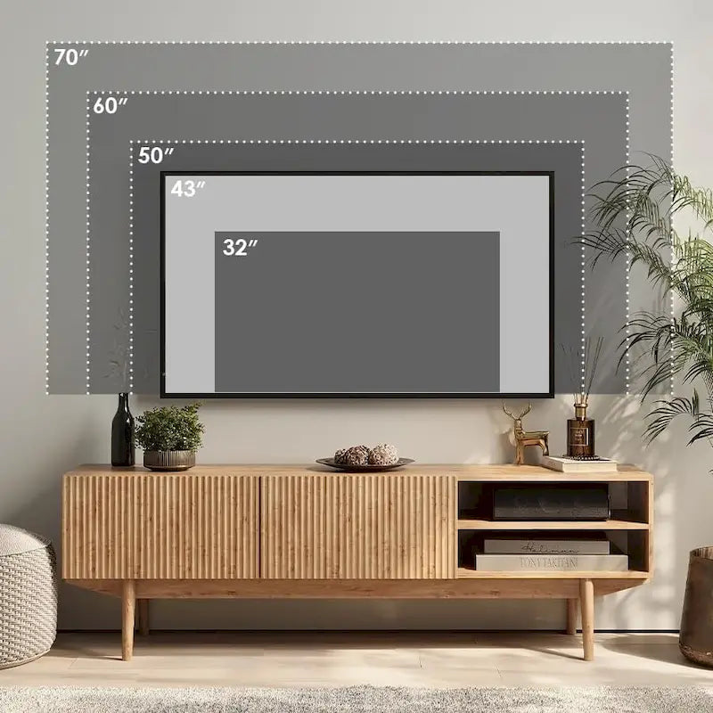 Meuble TV Living Skog Kelly pour téléviseurs jusqu'à 65 po avec pieds en bois au design scandinave moderne du milieu du siècle