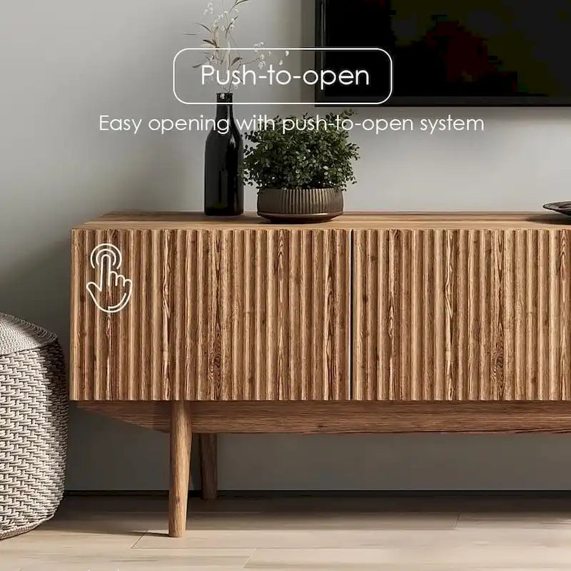 Meuble TV Living Skog Kelly pour téléviseurs jusqu'à 65 po avec pieds en bois au design scandinave moderne du milieu du siècle