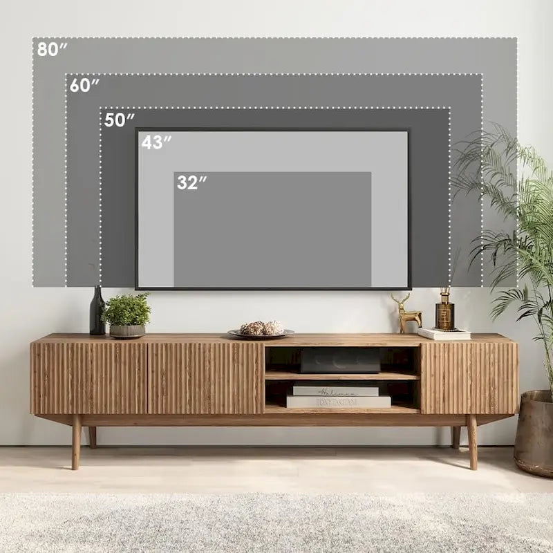 Meuble TV Living Skog Kelly pour téléviseurs jusqu'à 65 po avec pieds en bois au design scandinave moderne du milieu du siècle