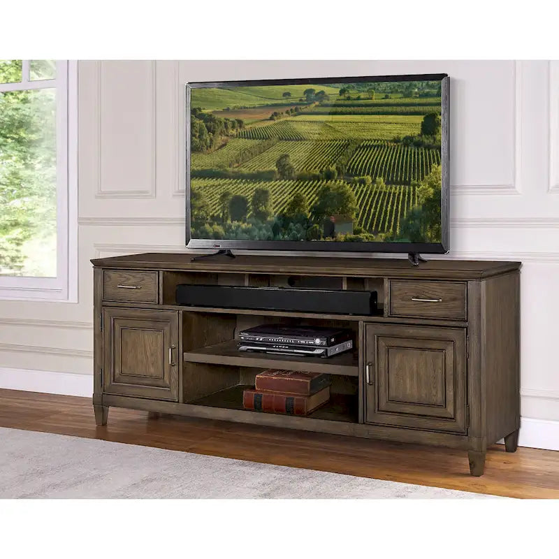 Console TV Origins by Alpine Newport Wood en chêne planchéifié