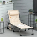 Chaise longue pliante Outsunny, fauteuil inclinable rembourré d'extérieur avec dossier réglable à 5 positions, oreiller et poche