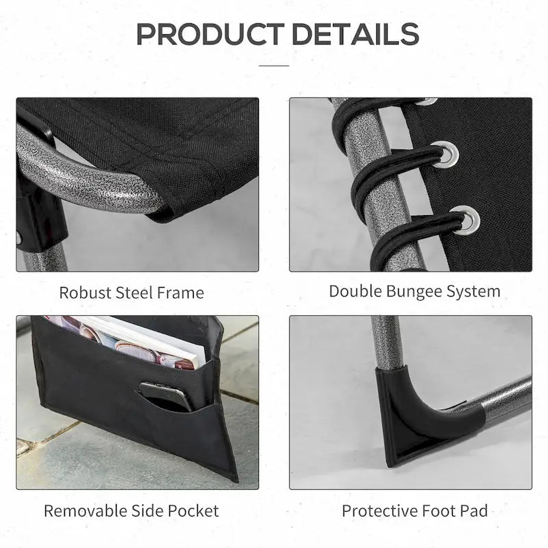 Chaise longue pliante Outsunny, fauteuil inclinable rembourré d'extérieur avec dossier réglable à 5 positions, oreiller et poche