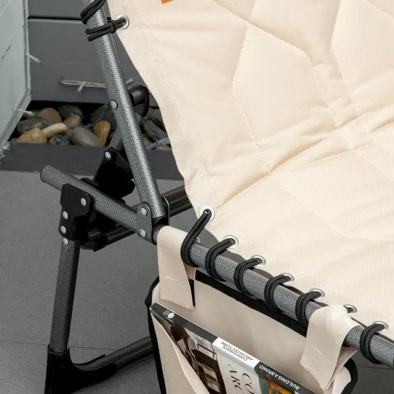 Chaise longue pliante Outsunny, fauteuil inclinable rembourré d'extérieur avec dossier réglable à 5 positions, oreiller et poche