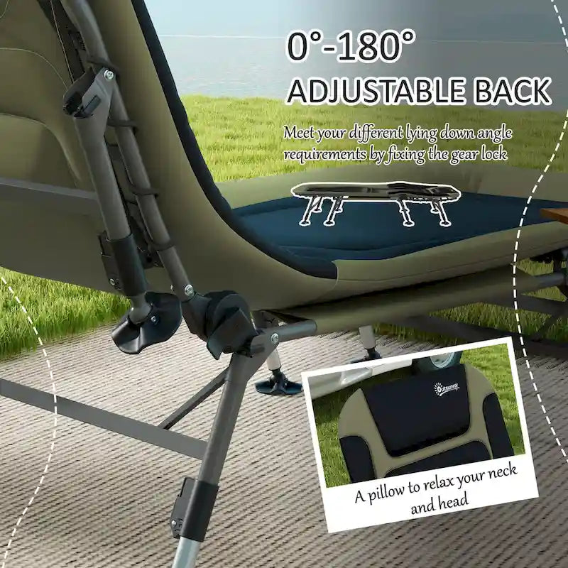 Lit de camping Outsunny pour adultes, lit pliant avec coussins rembourrés doux et appuie-tête, chaise longue inclinable réglable à 180°, robuste