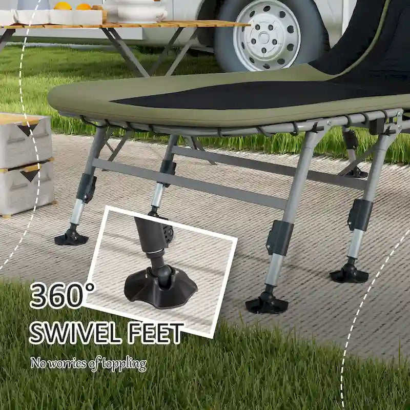 Lit de camping Outsunny pour adultes, lit pliant avec coussins rembourrés doux et appuie-tête, chaise longue inclinable réglable à 180°, robuste