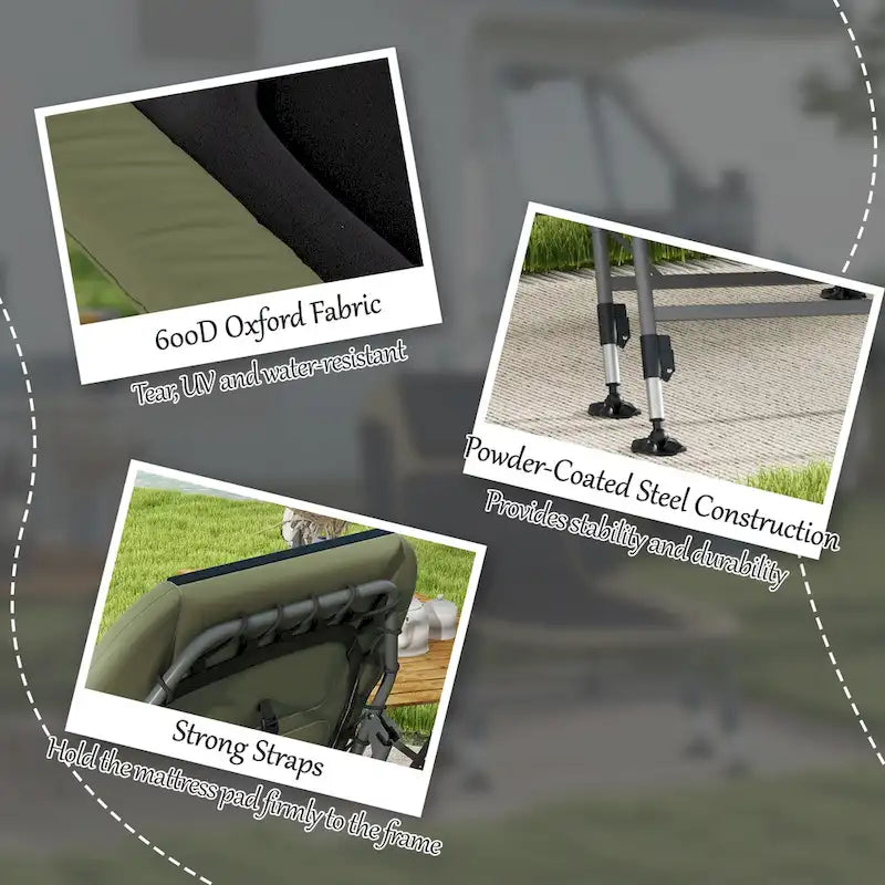 Lit de camping Outsunny pour adultes, lit pliant avec coussins rembourrés doux et appuie-tête, chaise longue inclinable réglable à 180°, robuste