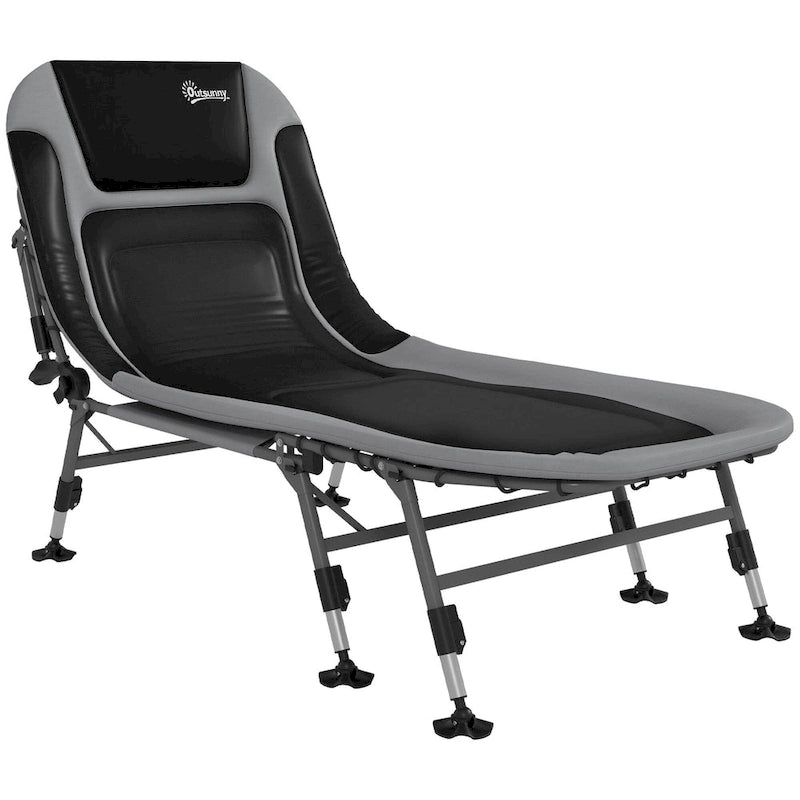 Lit de camping Outsunny pour adultes, lit pliant avec coussins rembourrés doux et appuie-tête, chaise longue inclinable réglable à 180°, robuste