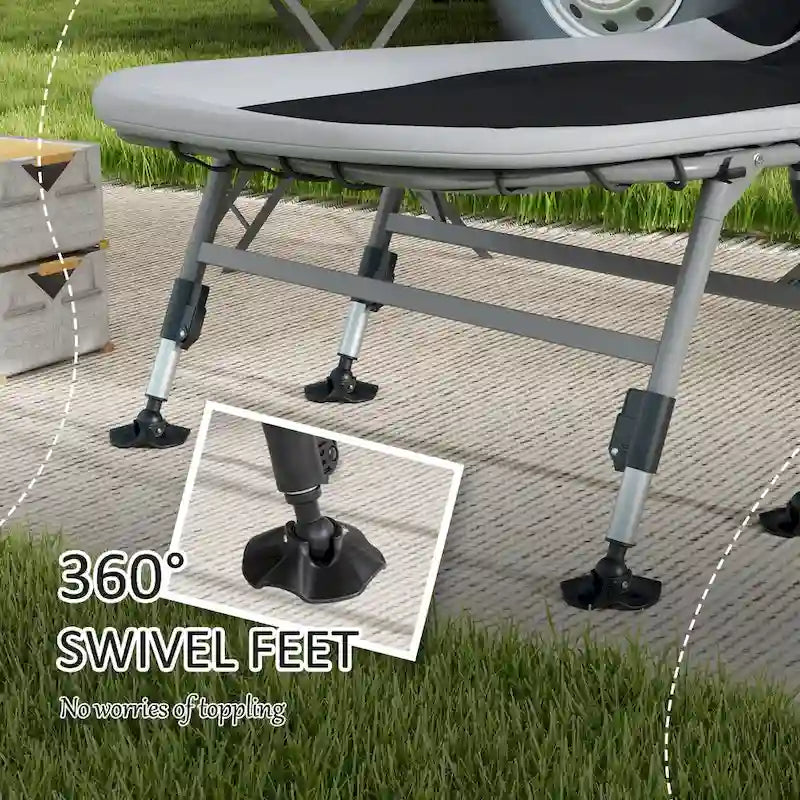 Lit de camping Outsunny pour adultes, lit pliant avec coussins rembourrés doux et appuie-tête, chaise longue inclinable réglable à 180°, robuste