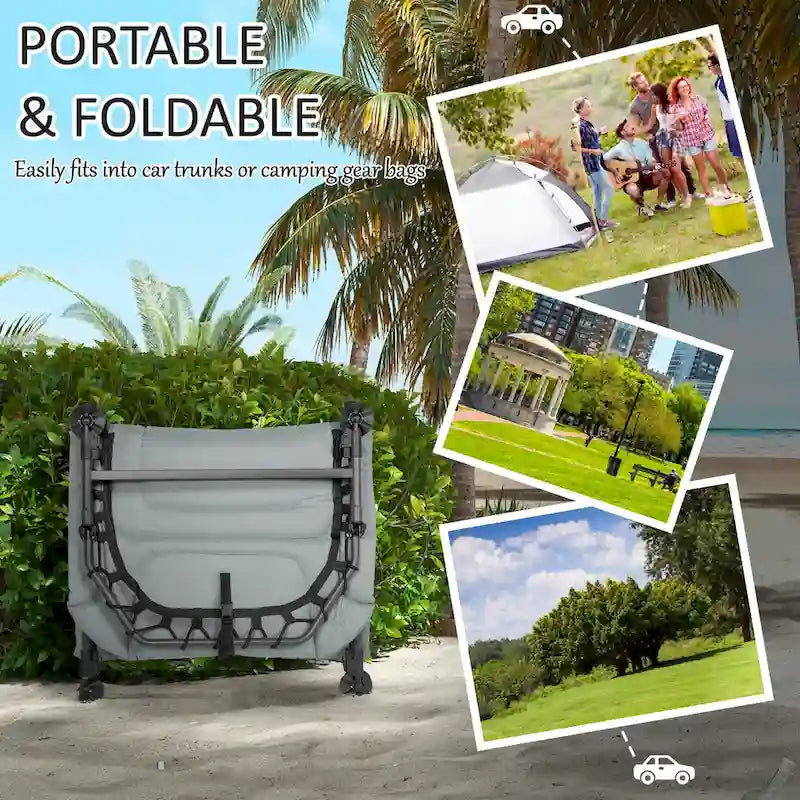Lit de camping Outsunny pour adultes, lit pliant avec coussins rembourrés doux et appuie-tête, chaise longue inclinable réglable à 180°, robuste