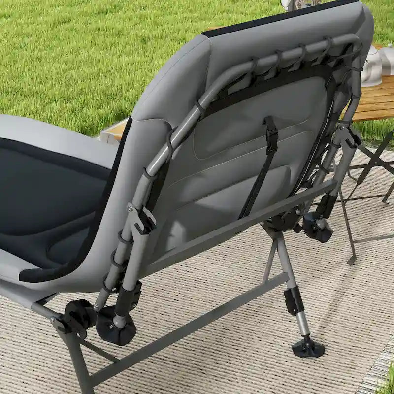 Lit de camping Outsunny pour adultes, lit pliant avec coussins rembourrés doux et appuie-tête, chaise longue inclinable réglable à 180°, robuste