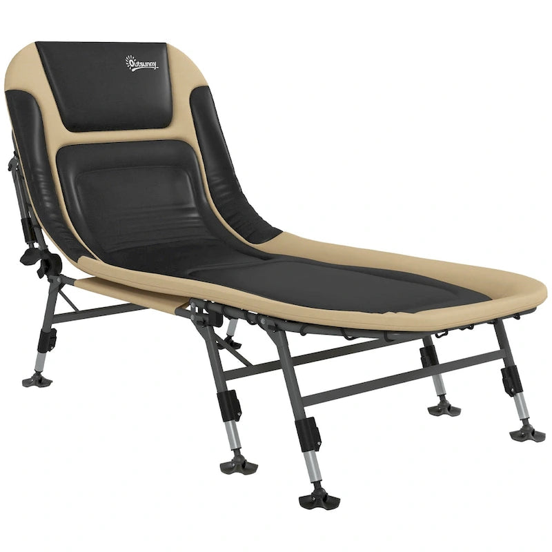 Lit de camping Outsunny pour adultes, lit pliant avec coussins rembourrés doux et appuie-tête, chaise longue inclinable réglable à 180°, robuste