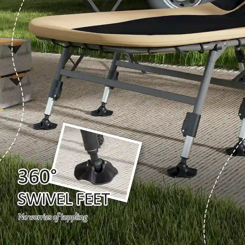 Lit de camping Outsunny pour adultes, lit pliant avec coussins rembourrés doux et appuie-tête, chaise longue inclinable réglable à 180°, robuste