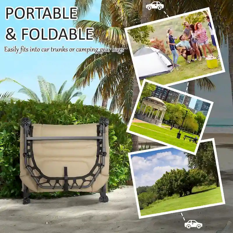 Lit de camping Outsunny pour adultes, lit pliant avec coussins rembourrés doux et appuie-tête, chaise longue inclinable réglable à 180°, robuste