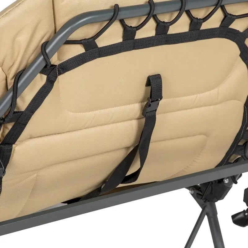 Lit de camping Outsunny pour adultes, lit pliant avec coussins rembourrés doux et appuie-tête, chaise longue inclinable réglable à 180°, robuste