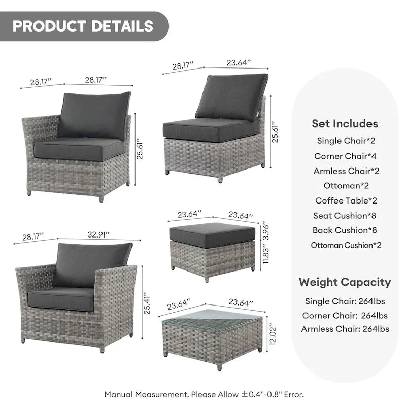 XIZZI Ensemble de canapés modulables d'extérieur 12 pièces (entièrement assemblé)